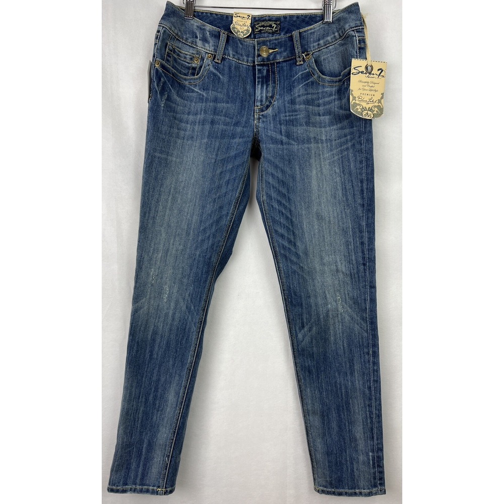 Seven7 Women Jeans Sz 11 Low Rise Denim Premium Blue Label Embroidery Pocket A50